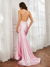 V-neck  Appliqued Spaghetti Straps Mermaid Prom Dress Blushing Pink
