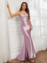 V-neck Appliqued Spaghetti Straps Mermaid Prom Dress Dusk