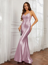 V-neck Appliqued Spaghetti Straps Mermaid Prom Dress Dusk