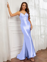 V-neck Appliqued Spaghetti Straps Mermaid Prom Dress Lavender