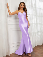 V-neck Appliqued Spaghetti Straps Mermaid Prom Dress Lilac