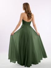 Strapless Chiffon Simple Maxi Dresses Olive Green