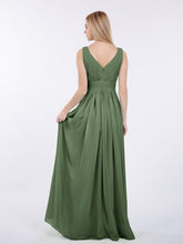A-line Chiffon Floor Length V Neck Dresses Olive Green