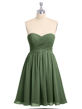 Strapless Mini Chiffon Dresses with Sweethart Olive Green