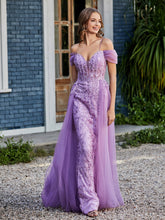 Spaghetti Straps Sheath Tulle Prom Dresses Lilac