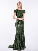 Sequins Mermaid Dresses with Sweep Train Olive Green