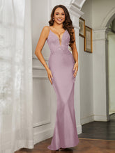 Plunging V-neck Rhinestone Decor Sheath Jersey Gown Dusk