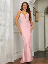 Plunging V-neck Rhinestone Decor Sheath Jersey Gown Dusty Rose