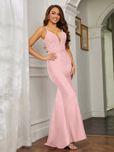 Plunging V-neck Rhinestone Decor Sheath Jersey Gown Dusty Rose