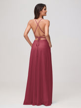 A-Line Square Chiffon Dress With Slit Cinnamon Rose