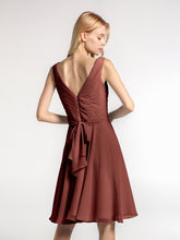 Pleated Bodice Circle Skirt V-neck Mini Dress Terracotta