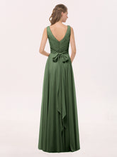 Full Length Chiffon Dresses with Bow Olive Green