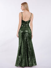 Sequins Lace Dresses with Spaghetti Strap Olive Green