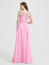 Spaghetti Strap Bridesmaid Dress with Pockets Candy Pink