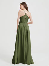 Spaghetti Strap Bridesmaid Dress with Pockets Olive Green