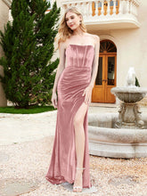 Strapless Mermaid Velvet Dress with Sweep Train Dusty Rose