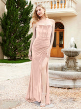 Strapless Mermaid Velvet Dress with Sweep Train Pearl Pink