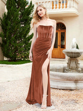 Strapless Mermaid Velvet Dress with Sweep Train Rust