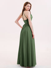 V-neck Chiffon Maxi Bridesmaid Dresses Olive Green