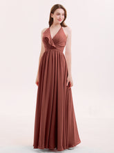 V-neck Chiffon Maxi Bridesmaid Dresses Terracotta