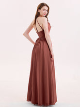 V-neck Chiffon Maxi Bridesmaid Dresses Terracotta