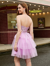 Strapless Corset Top Tiered Tulle Short Dress Lilac