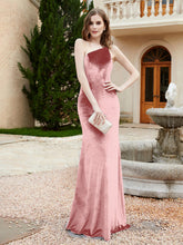 One Shoulder Spaghetti Straps Sheath Velvet Dress Dusty Rose