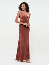 Long Velvet V-neck Dresses with V Back Terracotta