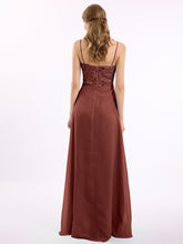 Long Spaghetti Straps Chiffon Dress with Lace Top Terracotta