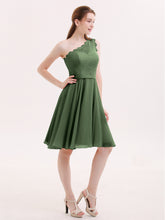 One Shoulder Short Dresses with Lace Bodice Olive Green