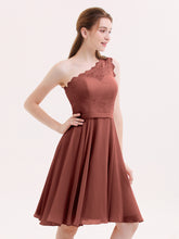 One Shoulder Short Dresses with Lace Bodice Terracotta
