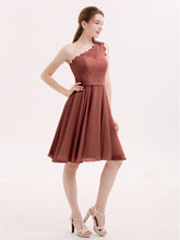 One Shoulder Short Dresses with Lace Bodice Terracotta