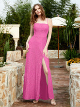 Square Neckline Long Lace Dress With Slit Azalea