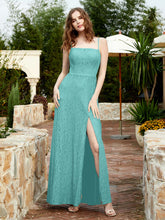 Square Neckline Long Lace Dress With Slit Spa