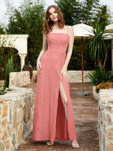 Square Neckline Long Lace Dress With Slit Sunset