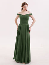 Off the Shoulder Long Chiffon Dresses Olive Green