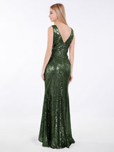 High Low Sequins Lace Dresses with Bow Olive Green