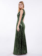 One Shoulder Sequins Lace Maxi Dresses Olive Green