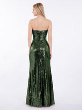 Long Sequins Dresses with Sweethart Neck Olive Green