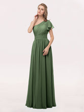 One FLUTTER SLEEVE Long Chiffon Dresses Olive Green
