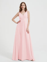 V-neck Chiffon Bridesmaid Dress with Bow Back Blushing Pink