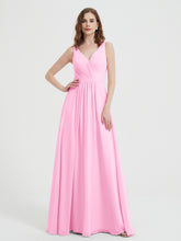 V-neck Chiffon Bridesmaid Dress with Bow Back Candy Pink