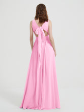 V-neck Chiffon Bridesmaid Dress with Bow Back Candy Pink