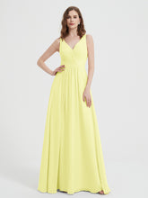 V-neck Chiffon Bridesmaid Dress with Bow Back Daffodil