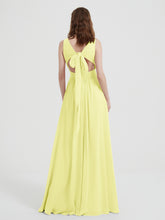 V-neck Chiffon Bridesmaid Dress with Bow Back Daffodil
