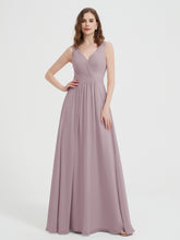 V-neck Chiffon Bridesmaid Dress with Bow Back Dusk
