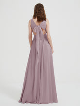 V-neck Chiffon Bridesmaid Dress with Bow Back Dusk
