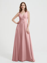 V-neck Chiffon Bridesmaid Dress with Bow Back Dusty Rose