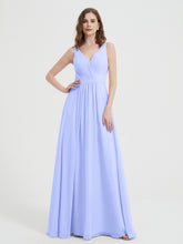 V-neck Chiffon Bridesmaid Dress with Bow Back Lavender