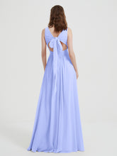 V-neck Chiffon Bridesmaid Dress with Bow Back Lavender